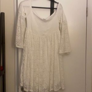 Bell sleeve white lace dress